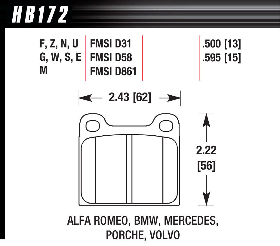 BRAKE PAD 64-00 EUROPEAN FRONT AND REAR